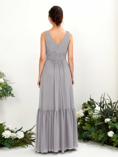 Carlyna Alissa A-Line Dove Bridesmaid Dress Maxi Sleeveless V-Neck Dress Back View #color_dove