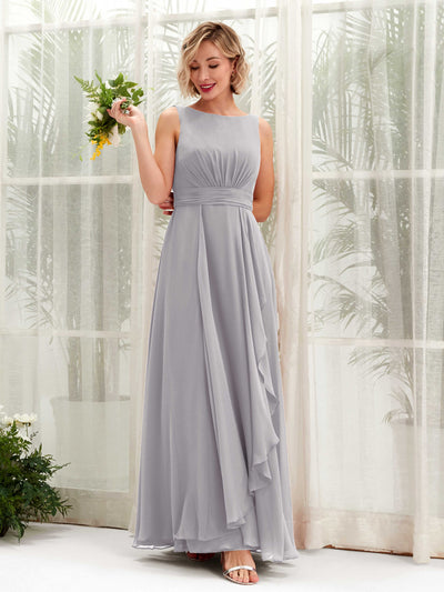 Carlyna Brianna A-Line Dove Bridesmaid Dress Maxi Sleeveless Boat Neck Dress Front View #color_dove