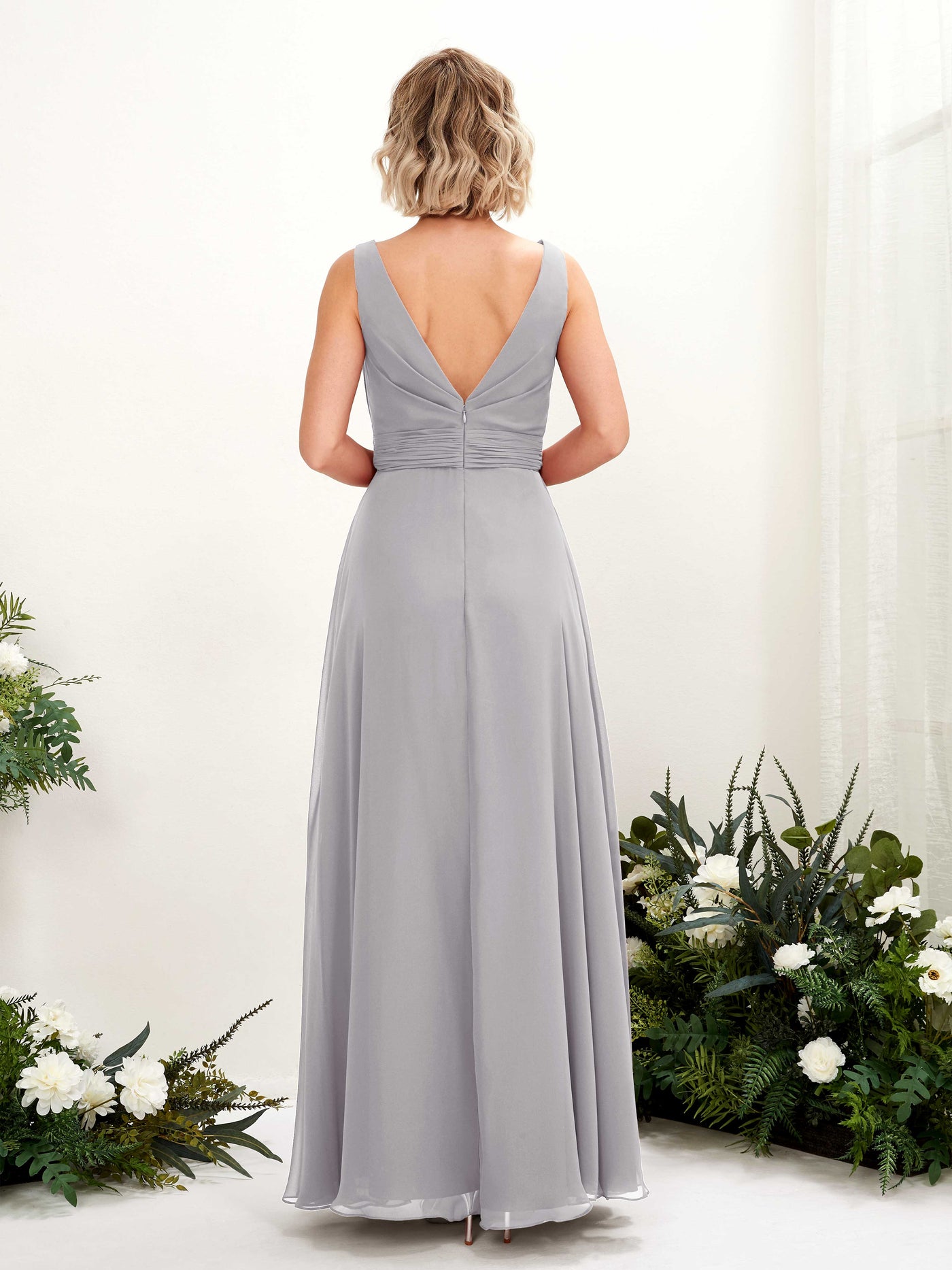 A-line Bateau Sleeveless Chiffon Bridesmaid Dress - Dove (81225825)#color_dove