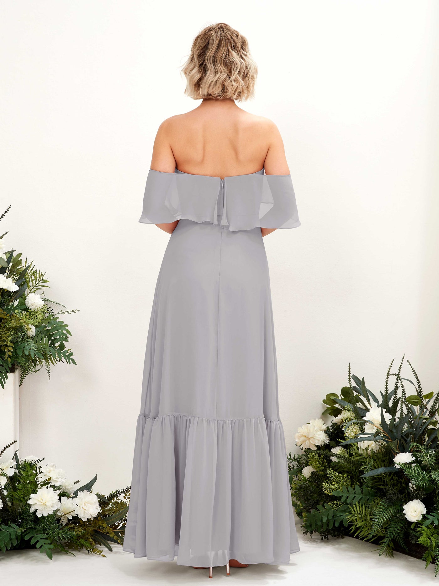 A-line Off Shoulder Chiffon Bridesmaid Dress - Dove (81224525)#color_dove