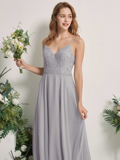 Carlyna Gail A-Line Dove Beaded Bridesmaid Dress Maxi Sleeveless V-Neck Dress Side View 2 #color_dove