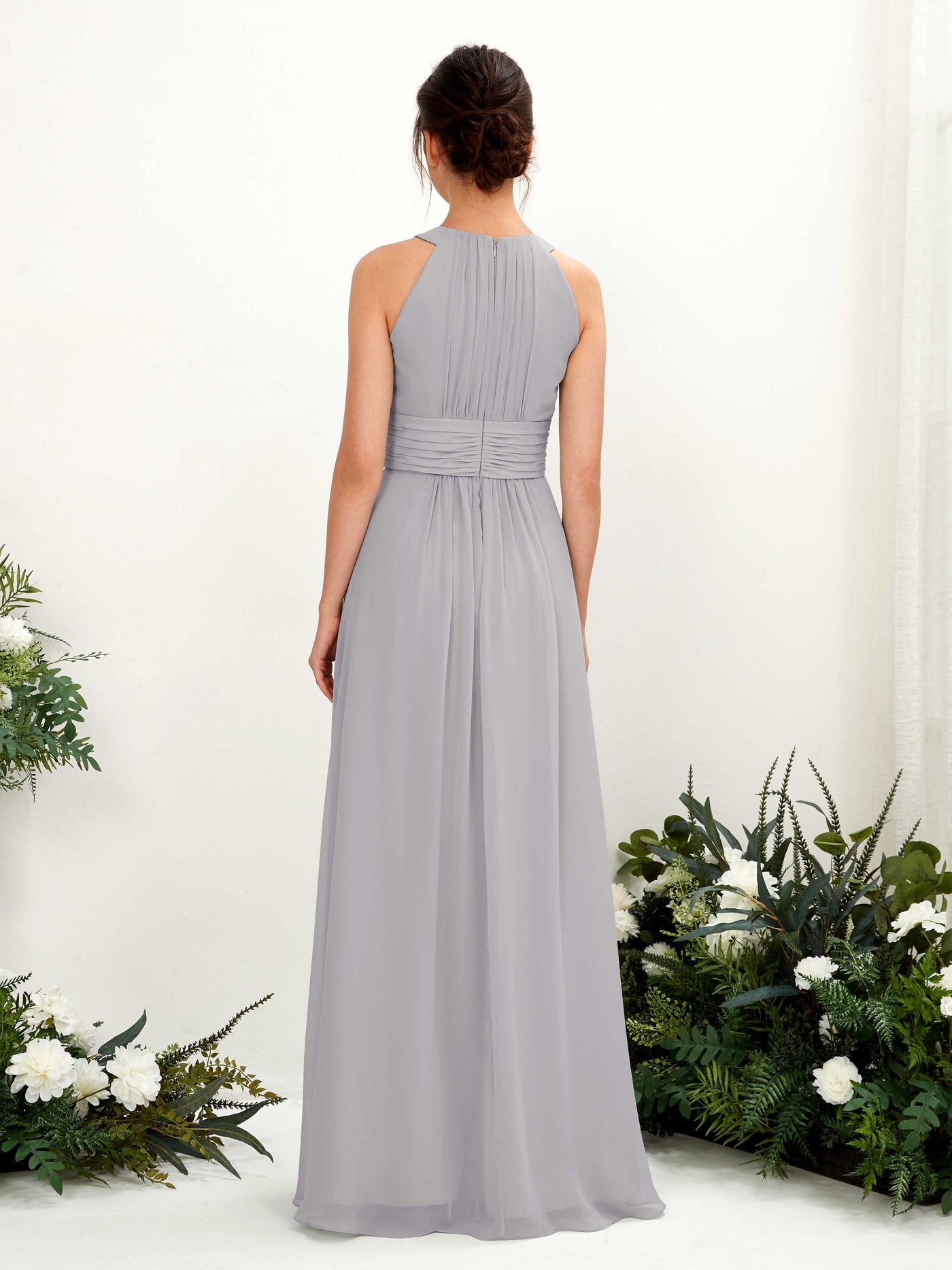 A-line Round Sleeveless Chiffon Bridesmaid Dress - Dove (81221525)#color_dove