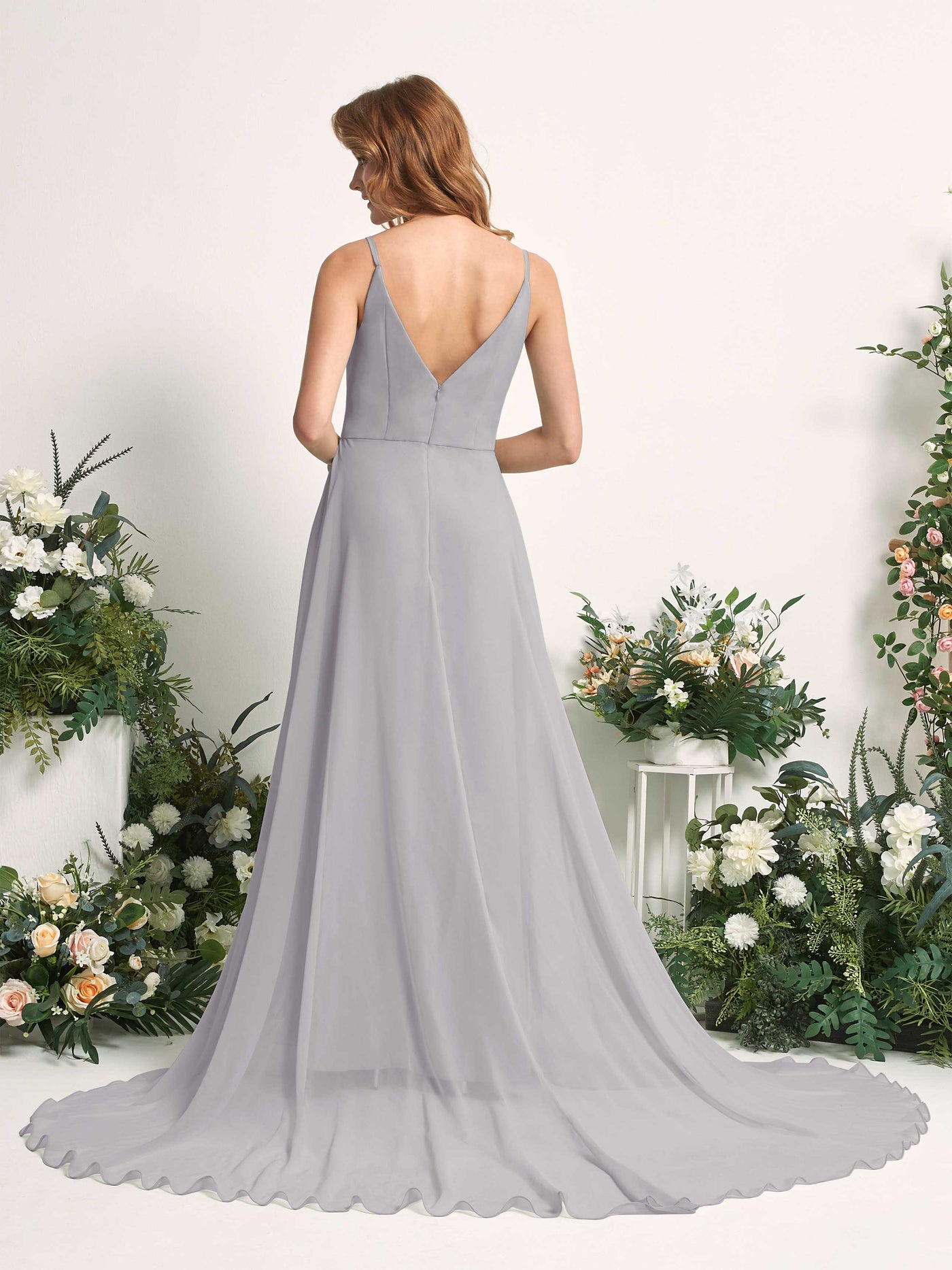 Bridesmaid Dress A-line Chiffon Spaghetti-straps Full Length Sleeveless Wedding Party Dress - Dove (81227725)#color_dove
