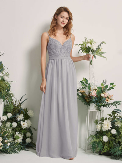 Carlyna Alexandra A-Line Dove Beaded Bridesmaid Dress Maxi Sleeveless V-Neck Dress Front View #color_dove