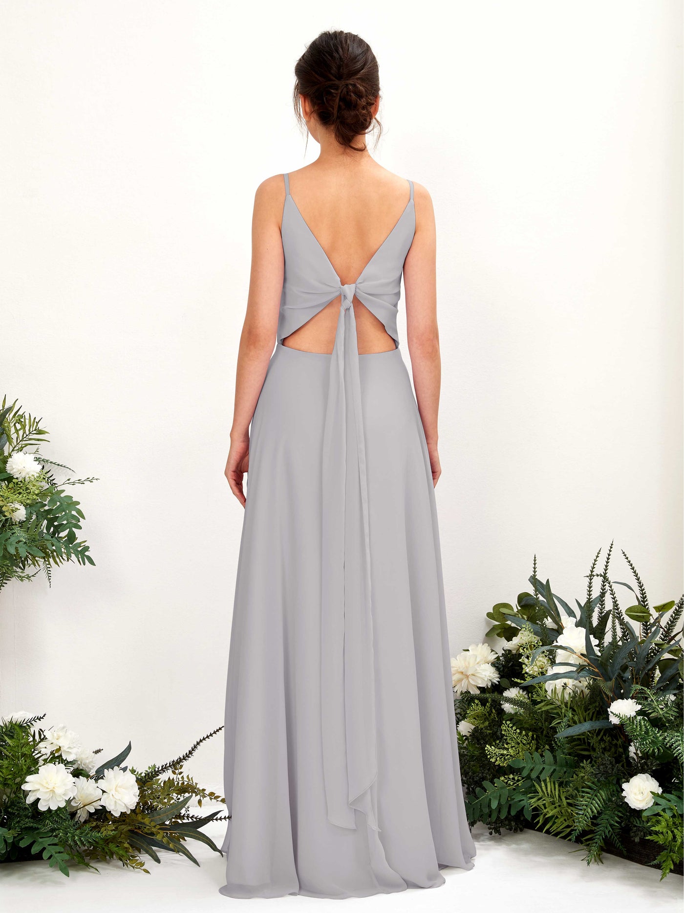 A-line Spaghetti-straps V-neck Sleeveless Chiffon Bridesmaid Dress - Dove (81220625)#color_dove