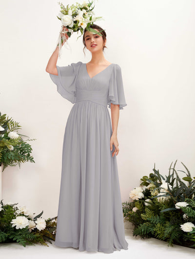 Carlyna Odette A-Line Dove Bridesmaid Dress Maxi Short Sleeve V-Neck Dress #color_dove
