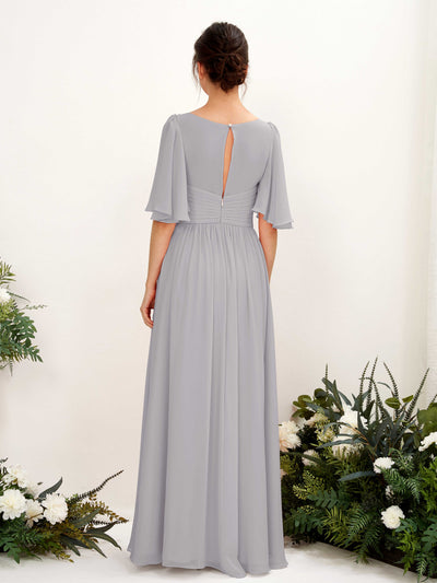 Carlyna Odette A-Line Dove Bridesmaid Dress Maxi Short Sleeve V-Neck Dress #color_dove