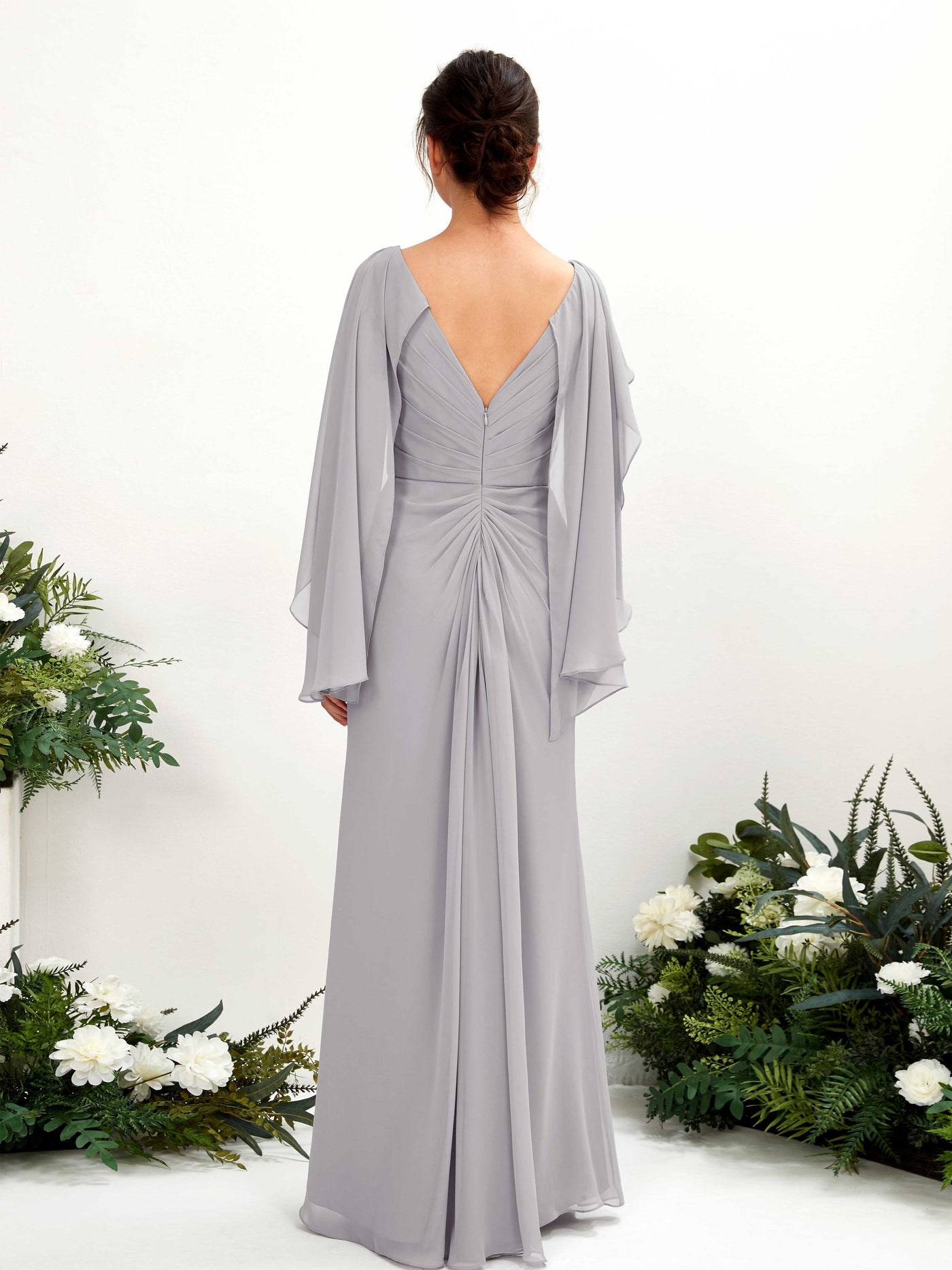 A-line V-neck Chiffon Bridesmaid Dress - Dove (80220125)#color_dove