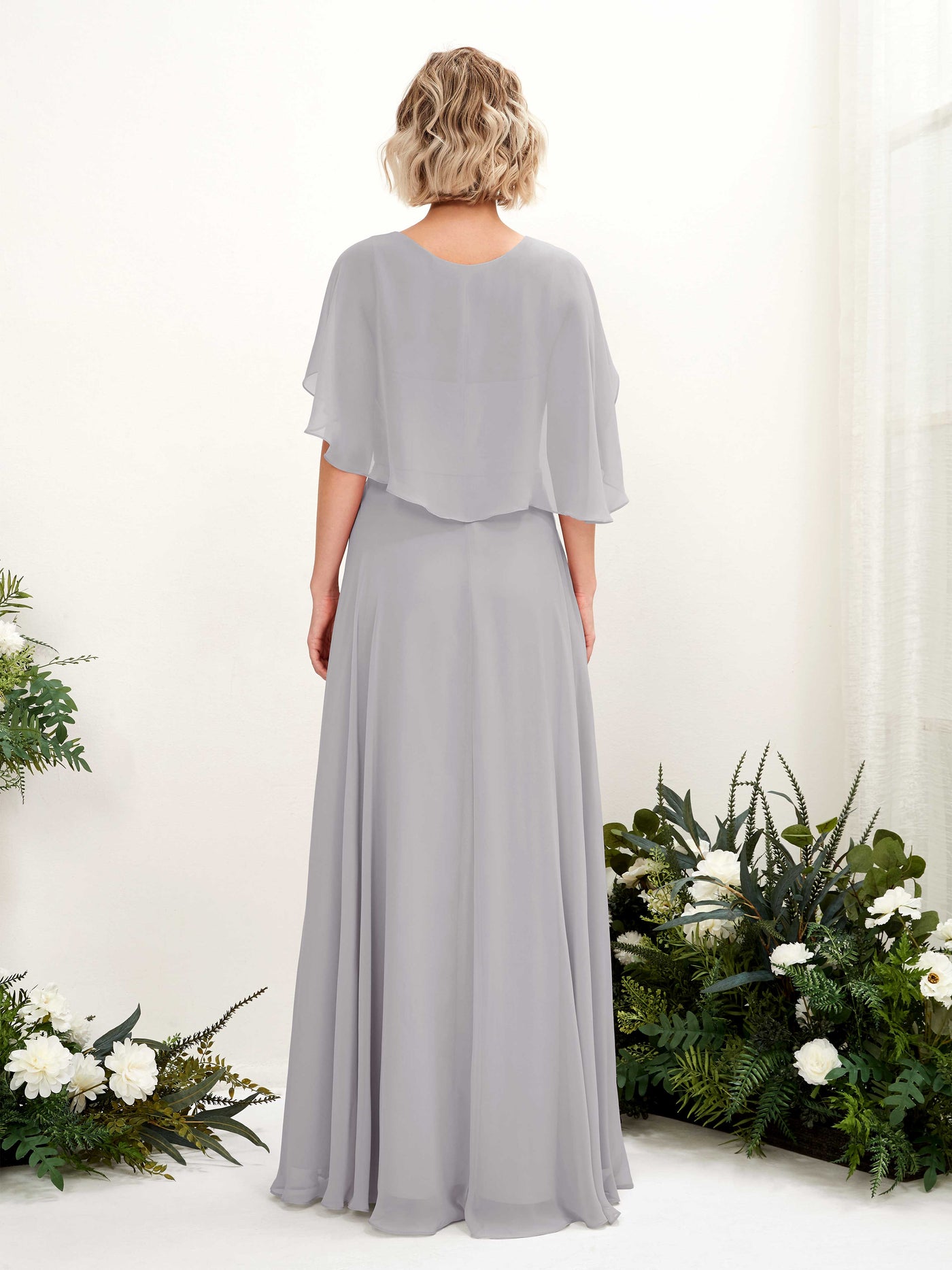 A-line V-neck Short Sleeves Chiffon Bridesmaid Dress - Dove (81224425)#color_dove