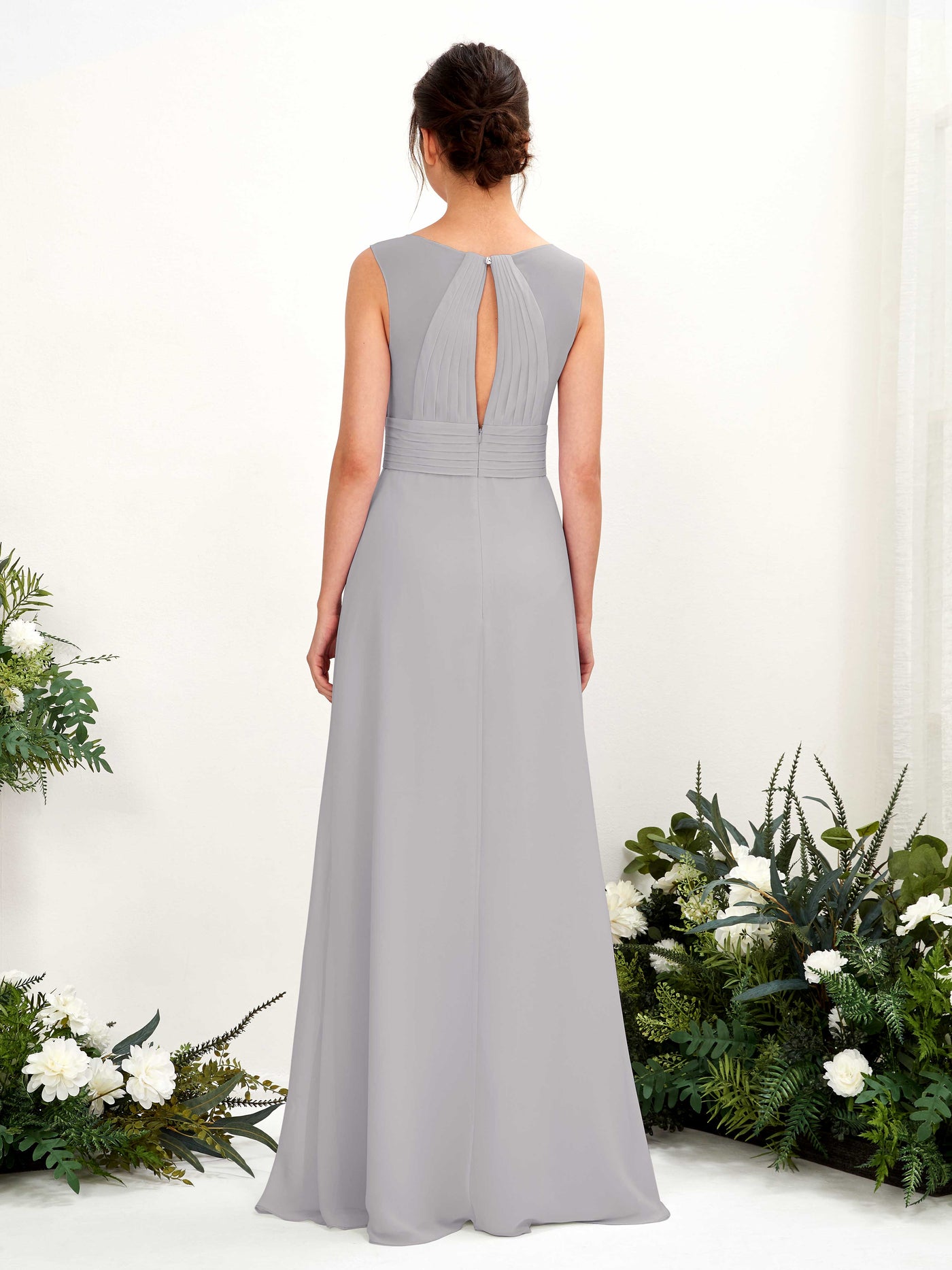 A-line V-neck Sleeveless Chiffon Bridesmaid Dress - Dove (81220925)#color_dove
