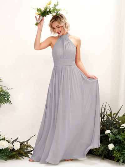 Carlyna Hilda A-Line Dove Bridesmaid Dress Maxi Sleeveless Round Neck Dress Front View #color_dove