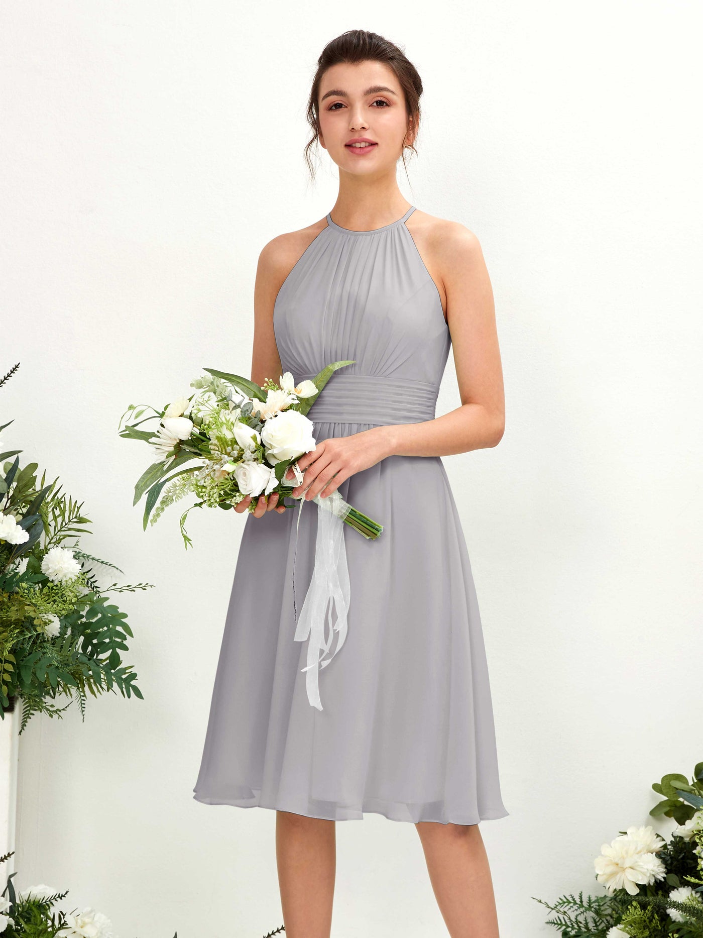 Halter Sleeveless Chiffon Bridesmaid Dress - Dove (81220125)#color_dove