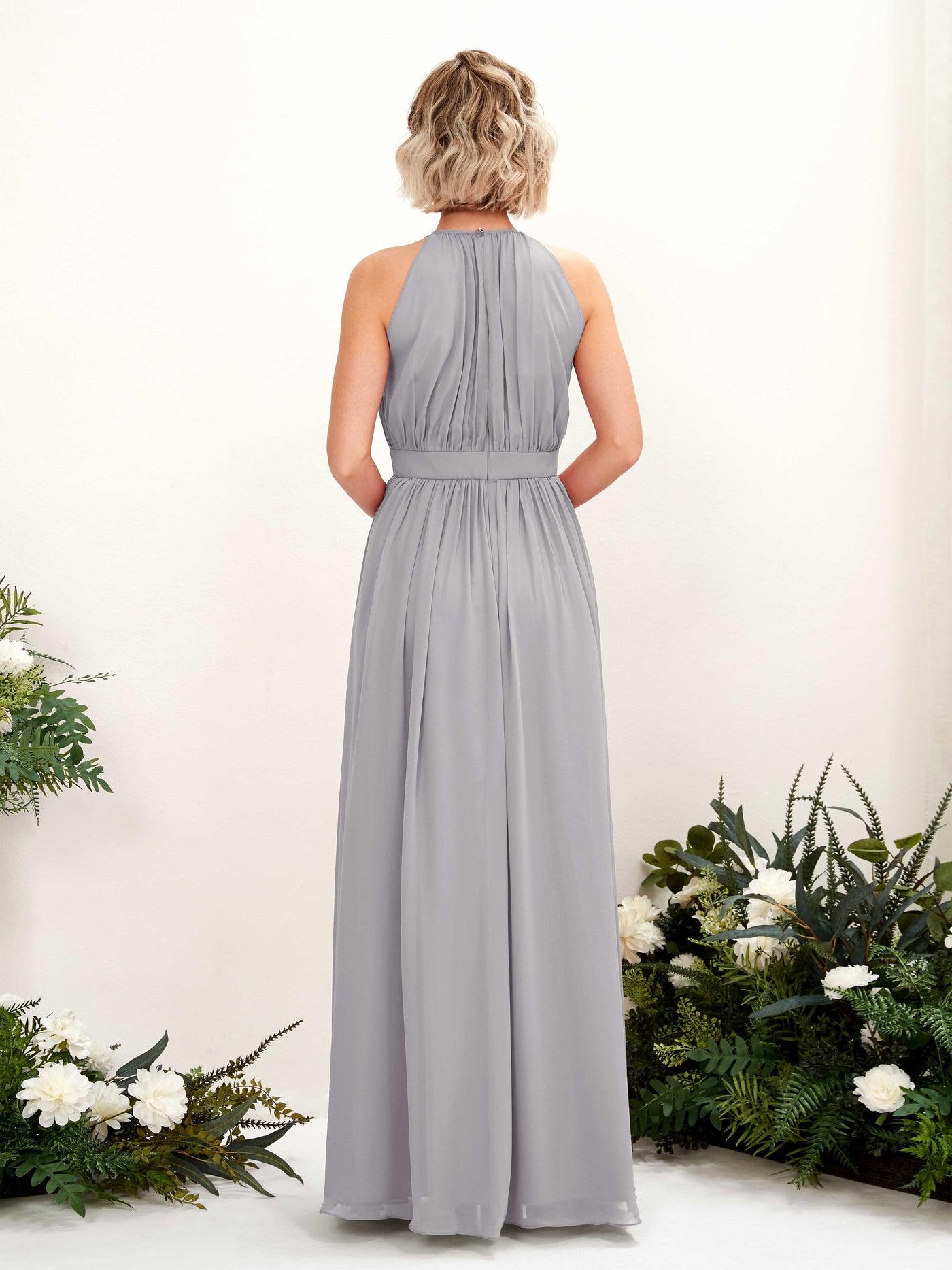 Halter Sleeveless Chiffon Bridesmaid Dress - Dove (81223125)#color_dove