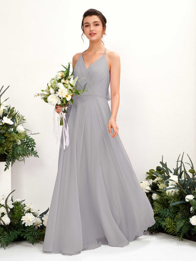 Carlyna Launo A-Line Dove Bridesmaid Dress Maxi Sleeveless V-Neck Dress #color_dove