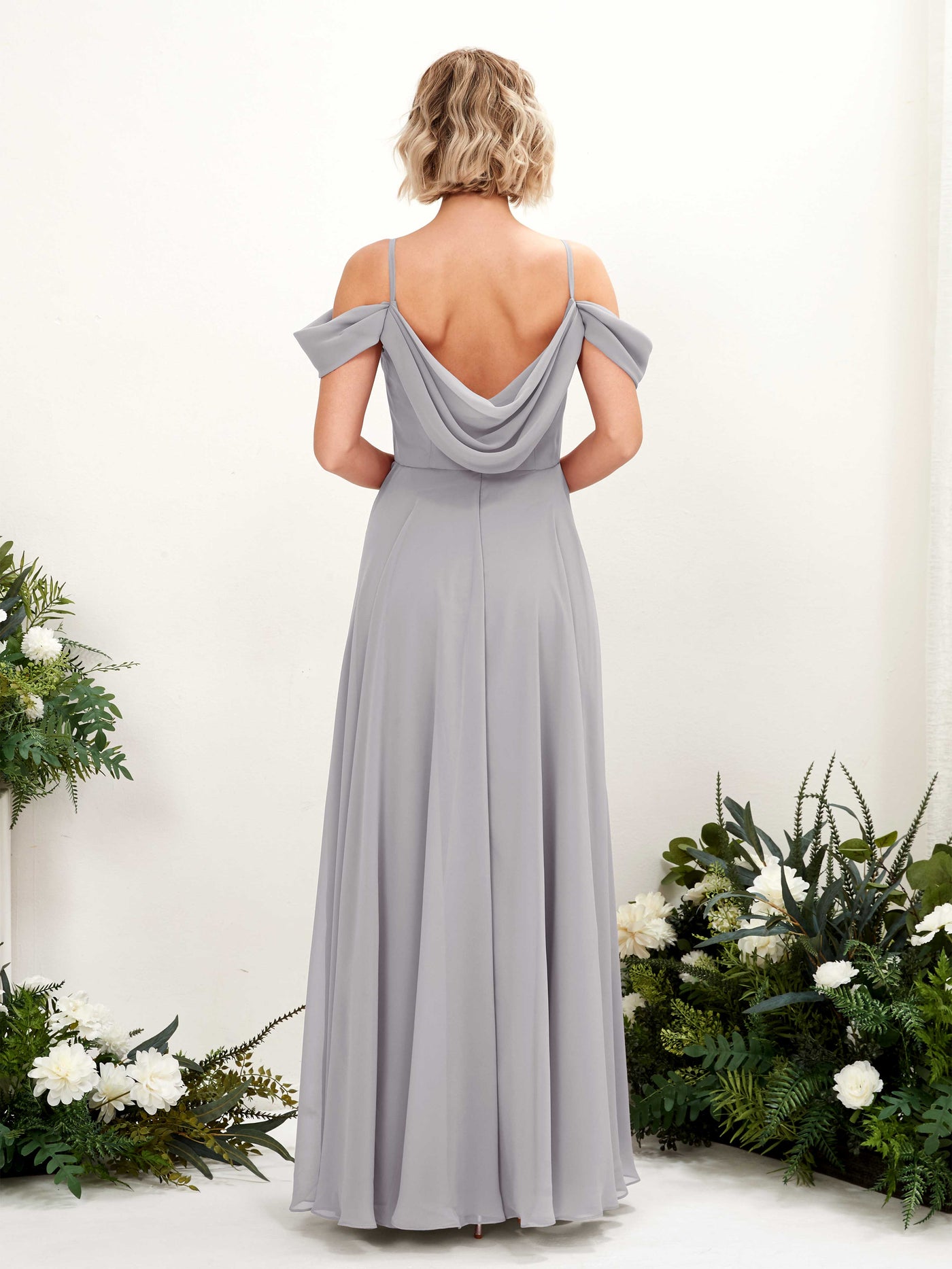 Off Shoulder Straps V-neck Sleeveless Chiffon Bridesmaid Dress - Dove (81224925)#color_dove