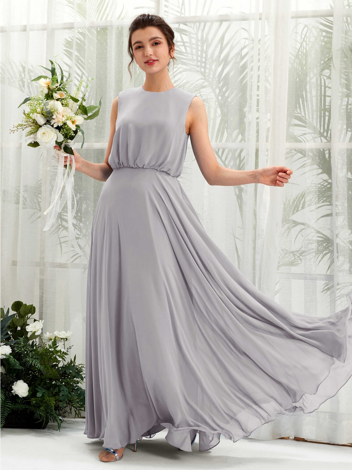 Round Sleeveless Chiffon Bridesmaid Dress - Dove (81222825)#color_dove