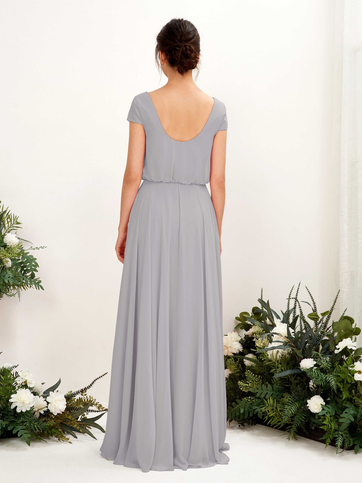 V-neck Cap Sleeves Chiffon Bridesmaid Dress - Dove (81221825)#color_dove