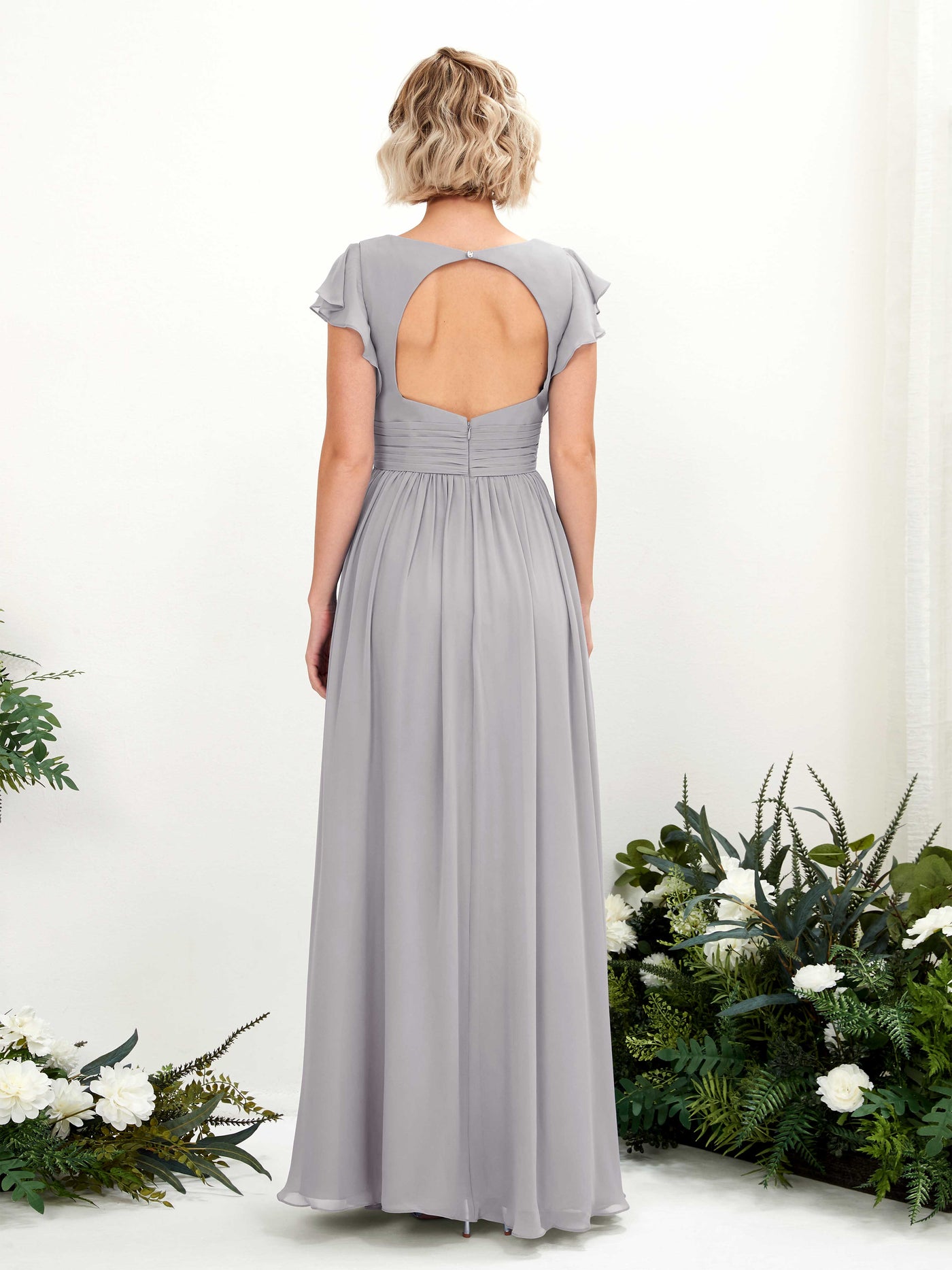 V-neck Short Sleeves Chiffon Bridesmaid Dress - Dove (81222725)#color_dove