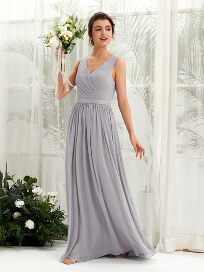 Carlyna Barbara A-Line Dove Bridesmaid Dress Maxi Sleeveless V-Neck Dress Front View #color_dove