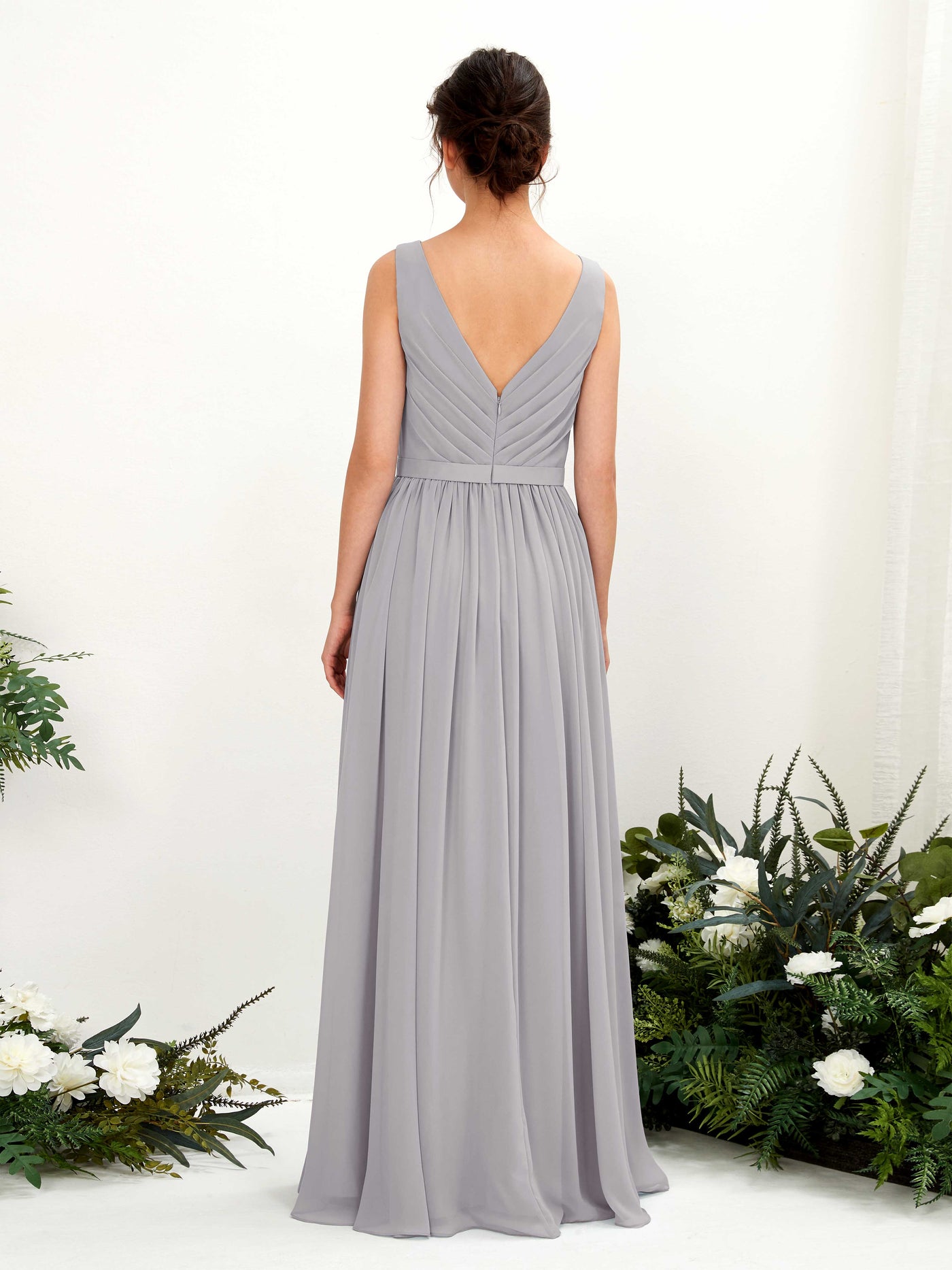 V-neck Sleeveless Chiffon Bridesmaid Dress - Dove (81223625)#color_dove