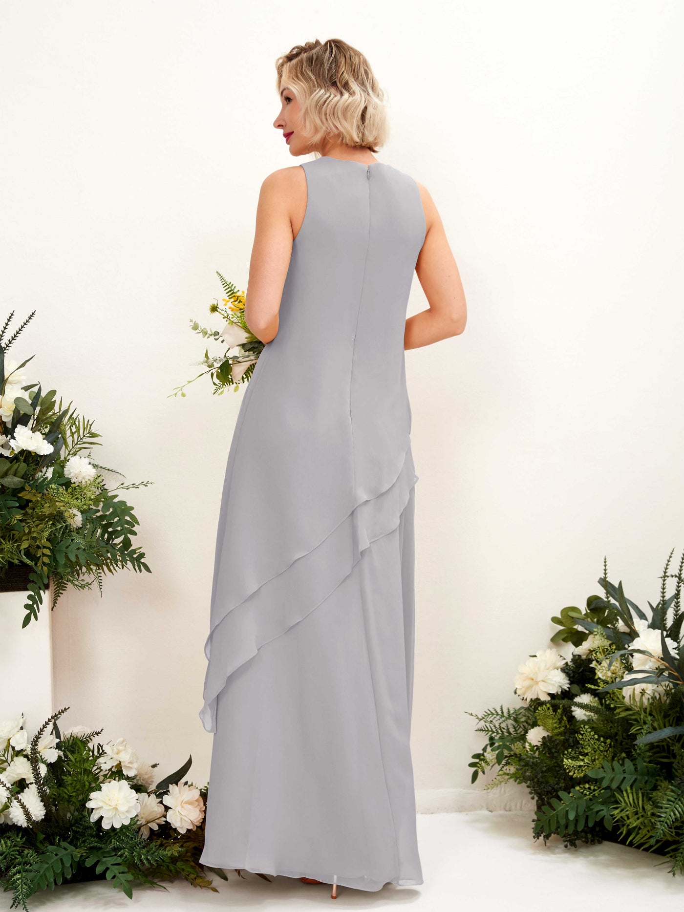 Round Sleeveless Chiffon Bridesmaid Dress - Dove (81222325)#color_dove