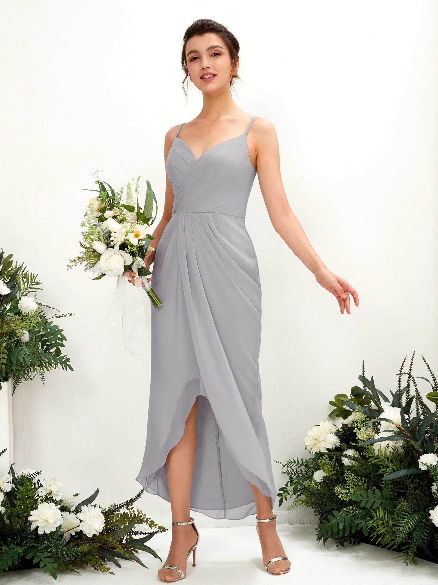 Spaghetti-straps V-neck Sleeveless Chiffon Bridesmaid Dress - Dove (81221325)#color_dove