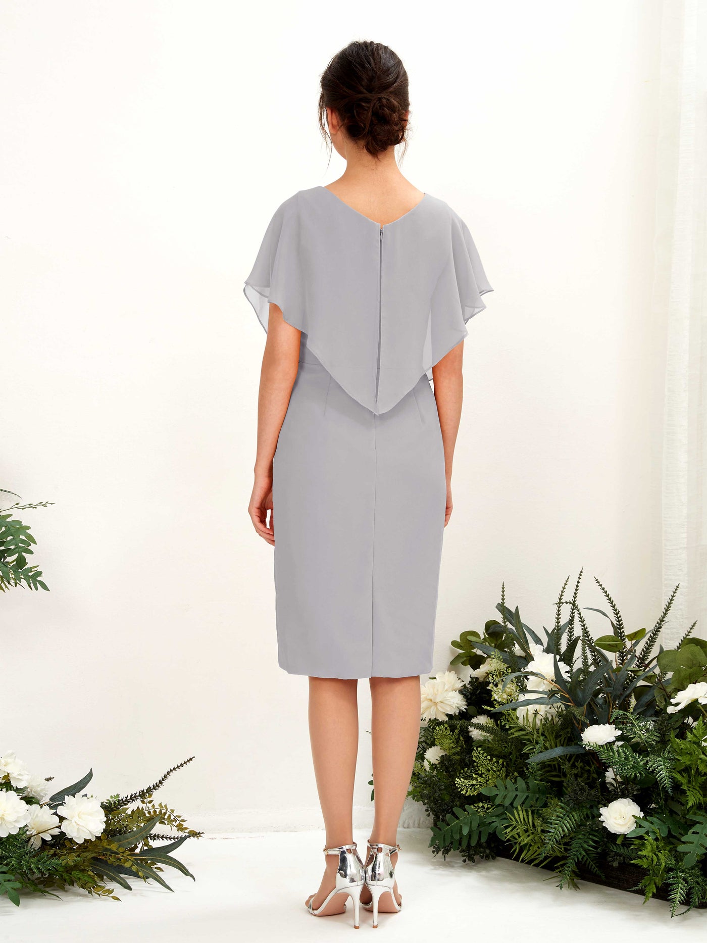 V-neck Short Sleeves Chiffon Bridesmaid Dress - Dove (81222225)#color_dove