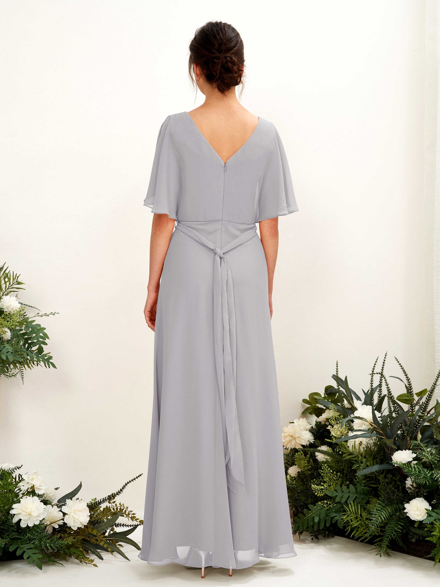 V-neck Short Sleeves Chiffon Bridesmaid Dress - Dove (81222425)#color_dove