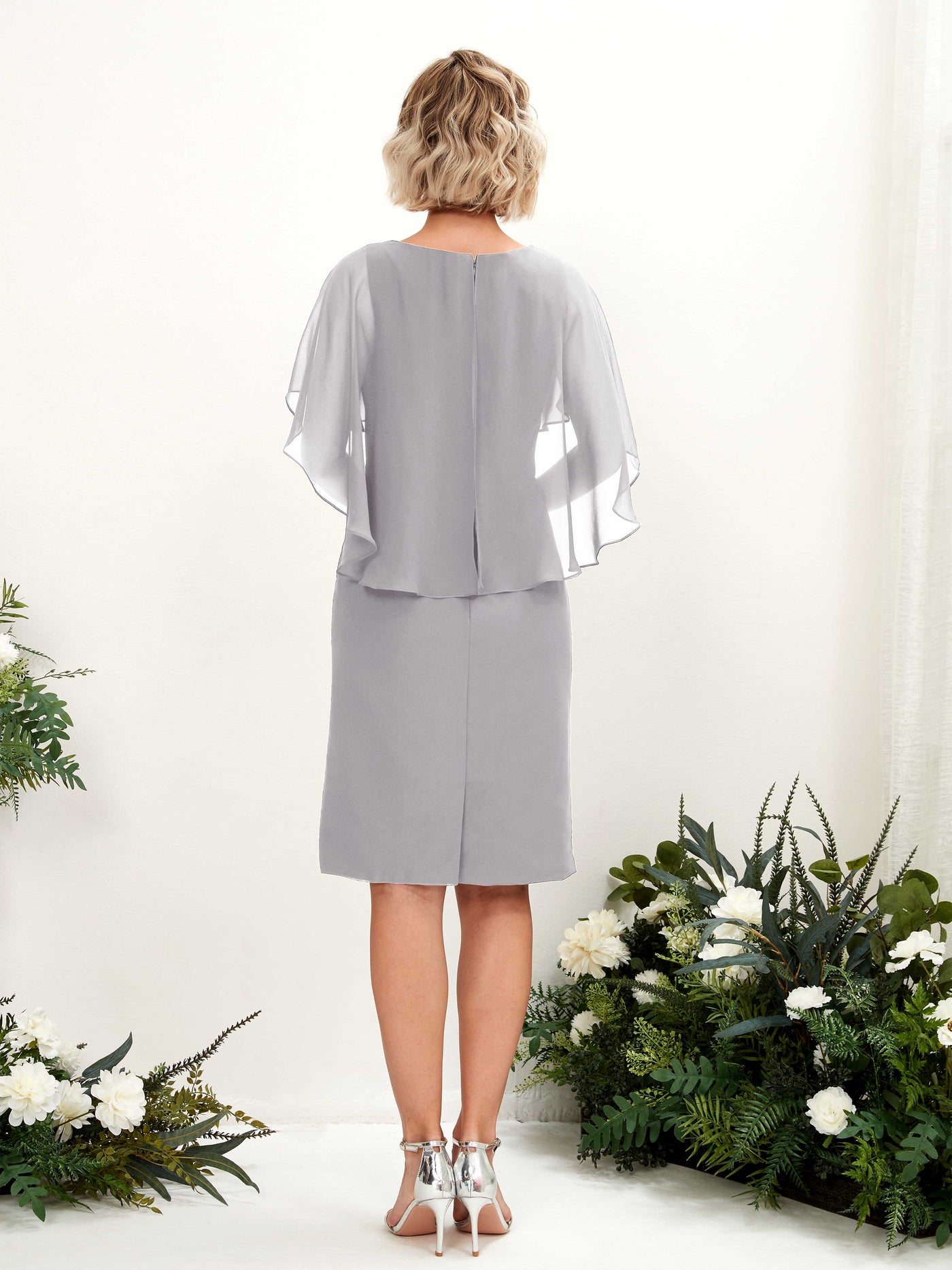 V-neck Short Sleeves Chiffon Bridesmaid Dress - Dove (81224025)#color_dove