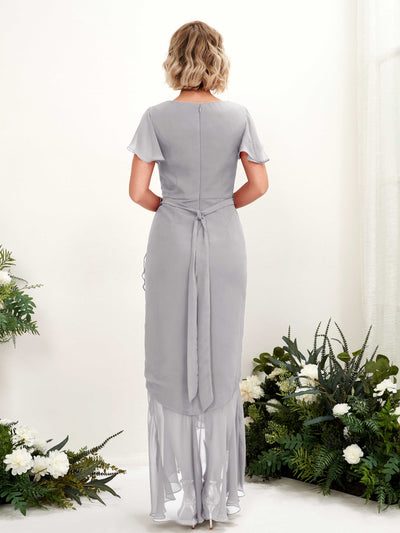 Carlyna Eartha Mermaid Dove Bridesmaid Dress Maxi Cap Sleeve V-Neck Dress Back View #color_dove