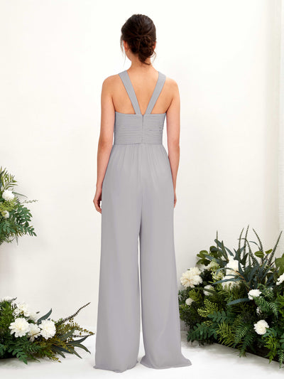 Carlyna Hilona Jumpsuit Dove Bridesmaid Dress Maxi Sleeveless V-Neck Dress Back View #color_dove