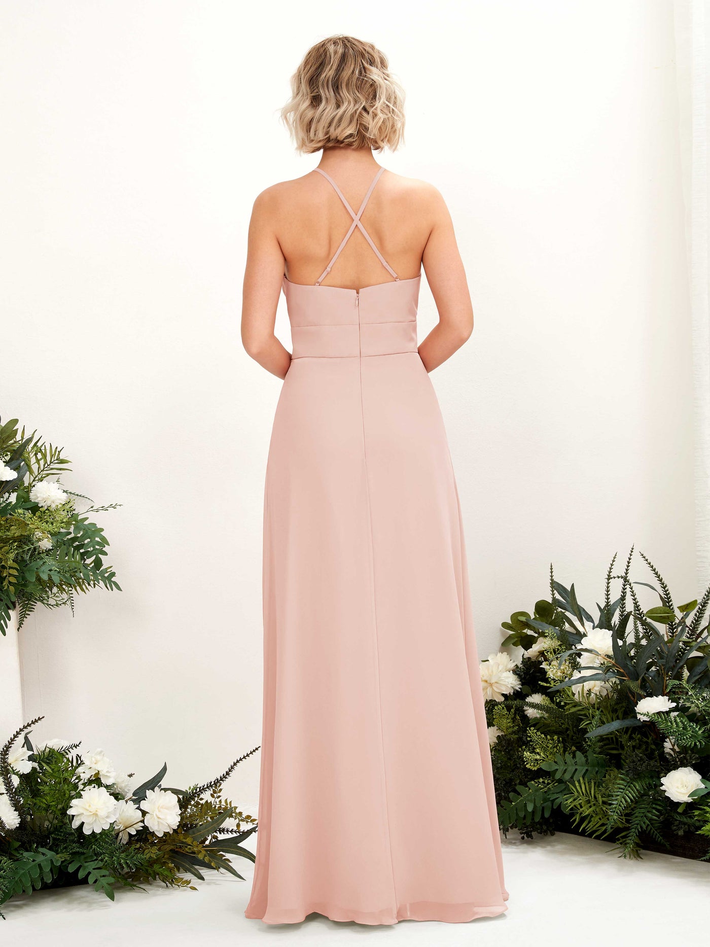 A-line Ball Gown Halter Spaghetti-straps Sleeveless Bridesmaid Dress - Pearl Pink (81225208)#color_pearl-pink