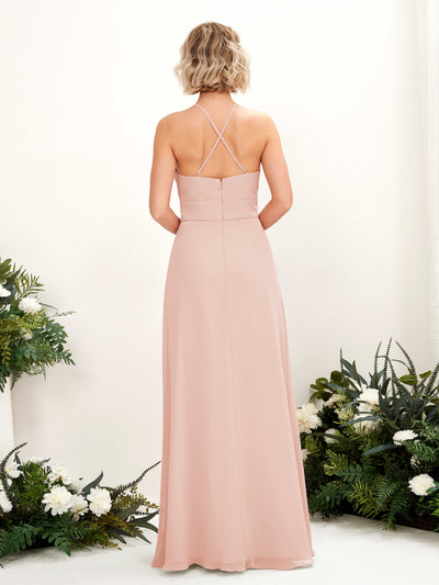 Carlyna Frances A-Line Pearl Pink Bridesmaid Dress Maxi Sleeveless Round Neck Dress Back View #color_pearl-pink