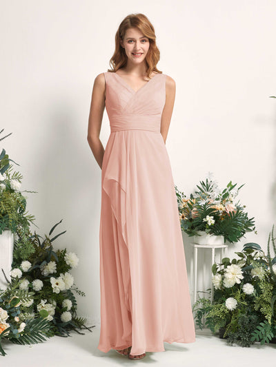 Carlyna Mollie A-Line Pearl Pink Bridesmaid Dress Maxi Sleeveless V-Neck Dress #color_pearl-pink