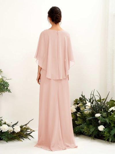 Carlyna Savin Sheath Pearl Pink Bridesmaid Dress Maxi Cap Sleeve Boat Neck Dress #color_pearl-pink