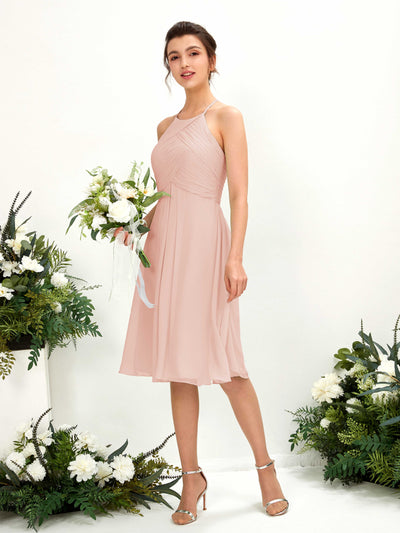 Carlyna Davina A-Line Pearl Pink Bridesmaid Dress Knee-Length Sleeveless Round Neck Dress Front View #color_pearl-pink