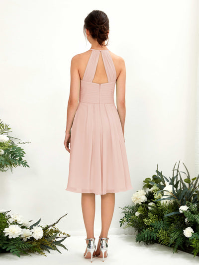 Carlyna Davina A-Line Pearl Pink Bridesmaid Dress Knee-Length Sleeveless Round Neck Dress Back View #color_pearl-pink