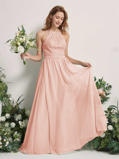 Carlyna Denise A-Line Pearl Pink Embroidered Bridesmaid Dress Maxi Sleeveless Round Neck Dress Front View #color_pearl-pink