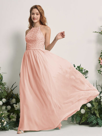 Carlyna Denise A-Line Pearl Pink Embroidered Bridesmaid Dress Maxi Sleeveless Round Neck Dress Side View 2 #color_pearl-pink