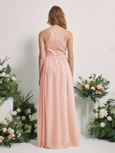 Carlyna Denise A-Line Pearl Pink Embroidered Bridesmaid Dress Maxi Sleeveless Round Neck Dress Back View #color_pearl-pink