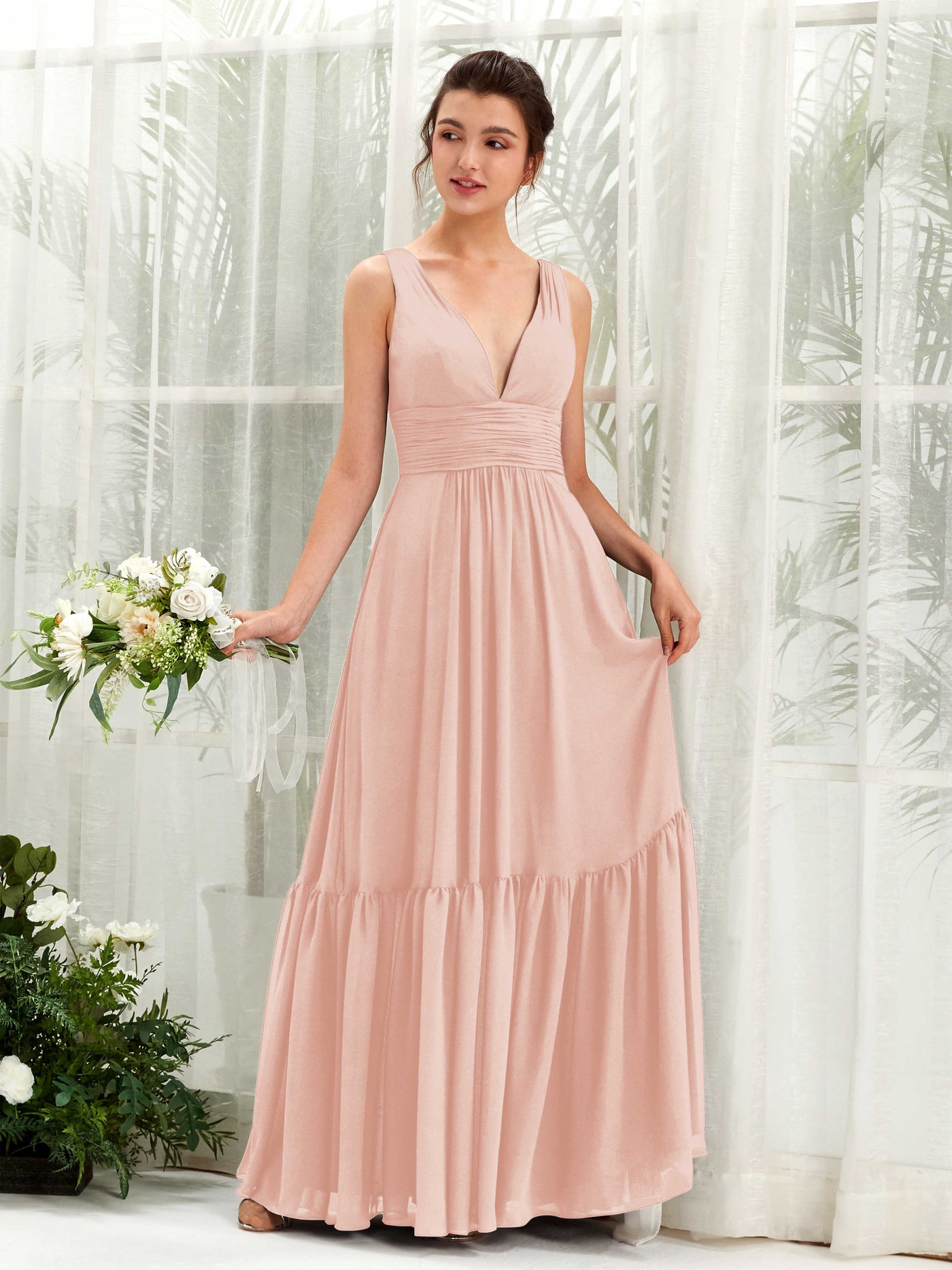 A-line Maternity Straps Sleeveless Chiffon Bridesmaid Dress - Pearl Pink (80223708)#color_pearl-pink