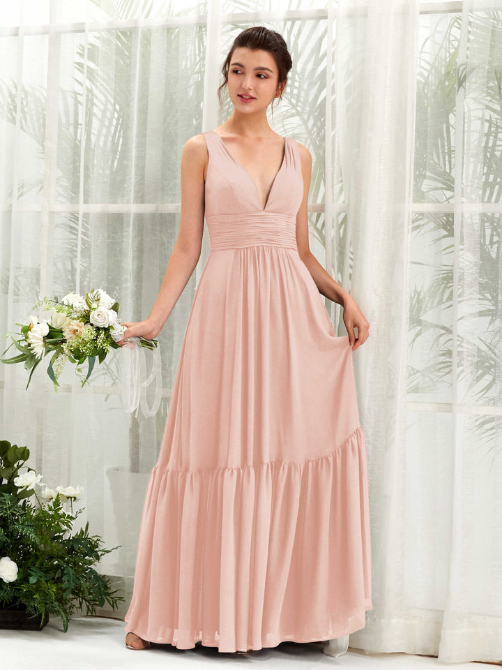 A-line Maternity Straps Sleeveless Chiffon Bridesmaid Dress - Pearl Pink (80223708)