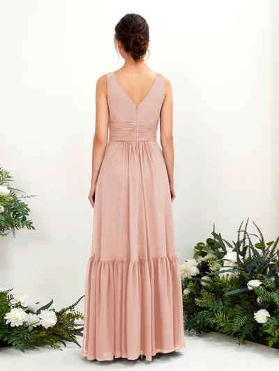 Carlyna Alissa A-Line Pearl Pink Bridesmaid Dress Maxi Sleeveless V-Neck Dress Back View #color_pearl-pink