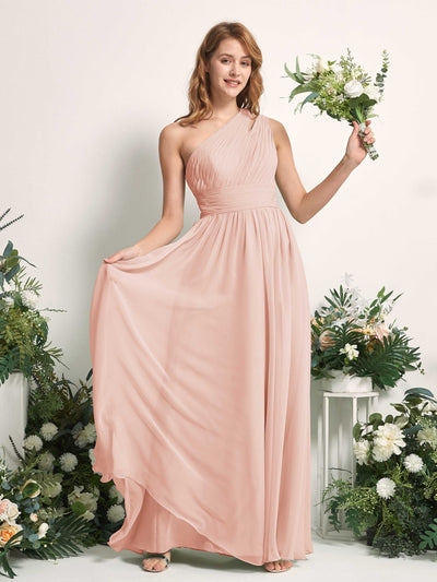Carlyna Evelyn A-Line Pearl Pink Bridesmaid Dress Maxi Sleeveless One Shoulder Dress Front View #color_pearl-pink