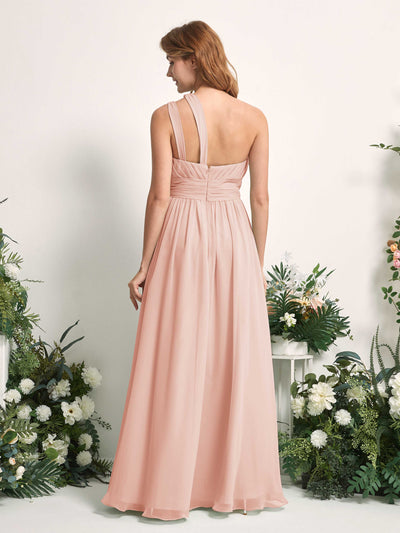 Carlyna Evelyn A-Line Pearl Pink Bridesmaid Dress Maxi Sleeveless One Shoulder Dress Back View #color_pearl-pink