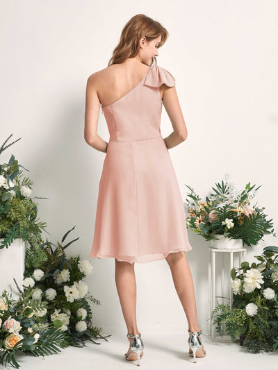 Carlyna Brenda A-Line Pearl Pink Bridesmaid Dress Knee-Length Sleeveless One Shoulder Dress Back View #color_pearl-pink