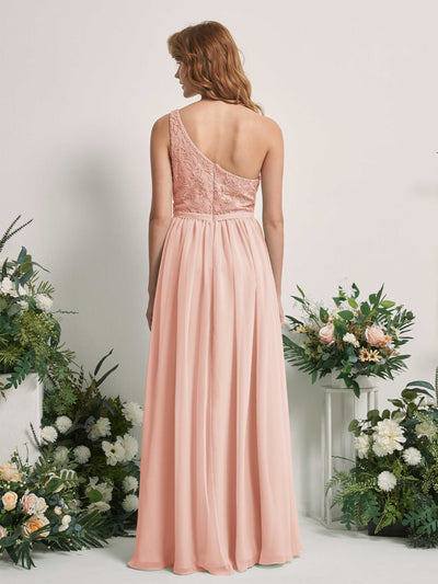 Carlyna Bonita A-Line Pearl Pink Embroidered Bridesmaid Dress Maxi Sleeveless One Shoulder Dress Back View #color_pearl-pink