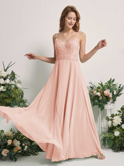 Carlyna Gail A-Line Pearl Pink Beaded Bridesmaid Dress Maxi Sleeveless V-Neck Dress Front View #color_pearl-pink