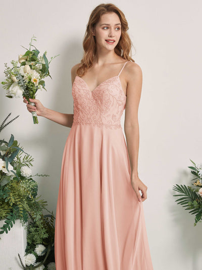 Carlyna Gail A-Line Pearl Pink Beaded Bridesmaid Dress Maxi Sleeveless V-Neck Dress Side View 2 #color_pearl-pink