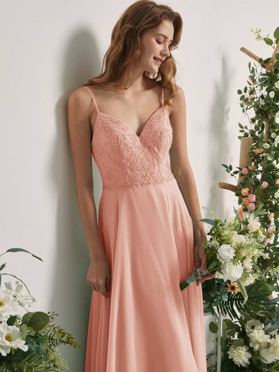 Carlyna Gail A-Line Pearl Pink Beaded Bridesmaid Dress Maxi Sleeveless V-Neck Dress Side View 3 #color_pearl-pink